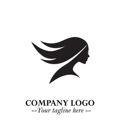 Elegant Black Angel Woman Silhouette Logo Symbol on White Background