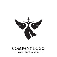 Elegant Black Angel Woman Silhouette Logo Symbol on White Background