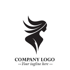 Elegant Black Angel Woman Silhouette Logo Symbol on White Background