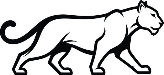Obraz premium Black and white vector illustration of a walking panther design art eps silhouette