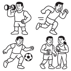 Isolated separated layered lineart outline illustration of people exercising and socializing