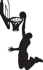 Silhouette of a Basketball Player Performing a Dunk Shot Over a White Background © Ahs art