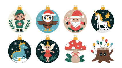 Festive Ornament Collection: A collection of charming, hand-drawn Christmas ornaments, each featuring a unique holiday character, spreading cheer.