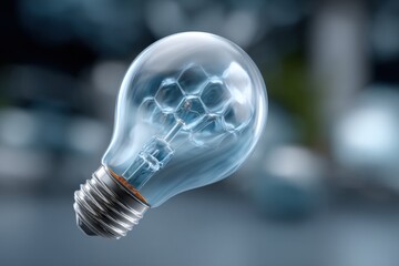 Innovative transparent lightbulb with hexagonal pattern and bokeh background