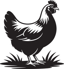 Stylized black silhouette of a chicken standing in grass