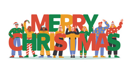 Festive Gathering: A diverse group stands shoulder-to-shoulder, forming a vibrant tableau of holiday cheer and camaraderie, celebrating the season together. 