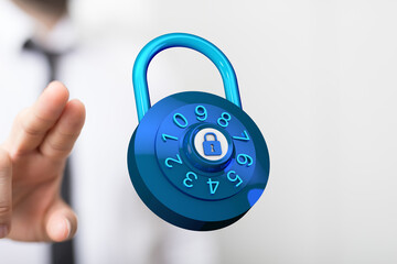 A symbolic representation of security, privacy, and protection. Digital padlock offers safety,...