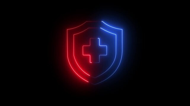 Glowing Neon plus sign symbol on black background .Neon plus sign icon animated.4k animation.