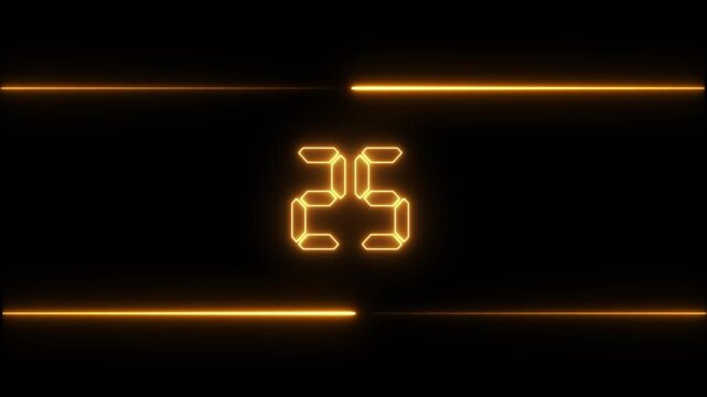 Glowing neon countdown digital clock 30 to 0 second animation isolated on black background - Powered by Adobe