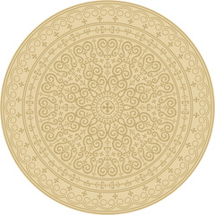 Vector gold round Yakut ornament. Endless circle, border, frame of the northern peoples of the Far East.