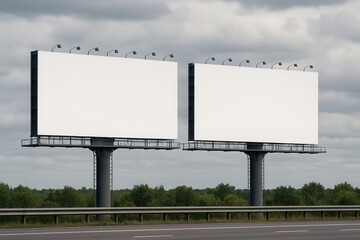 Empty Outdoor Advertising Boards Along Road With Trees