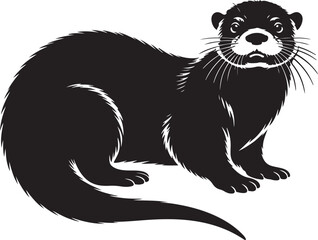 Black silhouette of a playful otter with whiskers and closed eyes