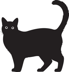Silhouette of a black cat with bright eyes on a light background