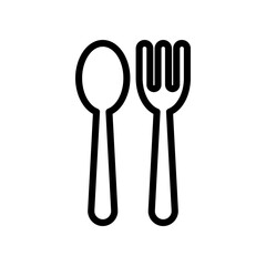 Minimalist Spoon And Fork Icon For Dining Utensils And Tableware, Black Outline Silhouette