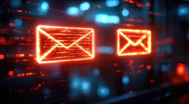Glowing Email Icons in Digital Network Background