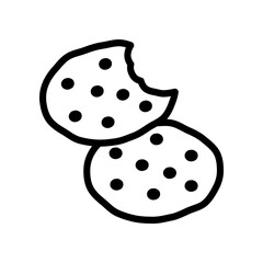 Two Chocolate Chip Cookies Illustration With Bite Marks, Simple Black and White Line Art