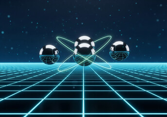 Gleaming Atomic Nucleus Surrounded by Orbital Paths A Captivating Visualization of Science, Energy, and the Foundations of Matter