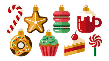 Festive Treats: A colorful assortment of delightful, Christmas-themed desserts, evoking the warmth and cheer of the holiday season, with a blend of sweet treats.