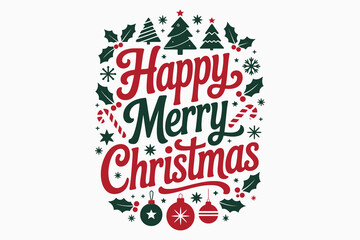 Festive happy merry christmas typographic design with holiday elements