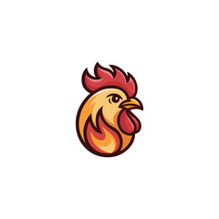 Flame Inspired Rooster Logo Colorful Chicken Mascot Vector Illustration
