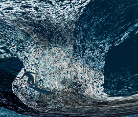 A surfer rides a huge wave in this illustration about the sport of surfing.