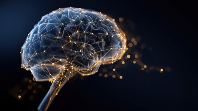 Digital brain with glowing network connections - Powered by Adobe