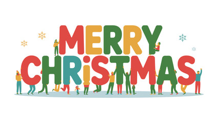Festive Holiday Cheer: A vibrant and whimsical illustration depicts a collective group joyfully composing the words MERRY CHRISTMAS, embodying the spirit of the season.