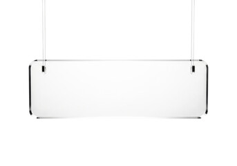 A sleek, transparent acrylic hanging display panel, offering a pristine and adaptable surface for modern signage, information, or elegant promotional messages