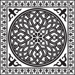 Vector black monochrome square stencil classic byzantine ornament. Rectangle, border, Ancient Greece, Eastern Roman Empire frame. Decoration of the Russian Orthodox Church
