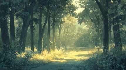 Obraz premium Beautiful forest path sunlight shining through trees nature landscape scenery tranquil scene serene view
