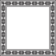 Vector square european black monochrome ornament. Rectangular pattern, circle, ring of the Middle Ages. Revival border. Decorations of palaces and churches.