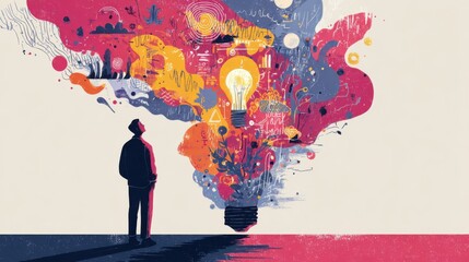 Man looking up at abstract burst of creative ideas