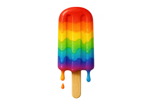 Rainbow popsicle melting colorful ice cream stick