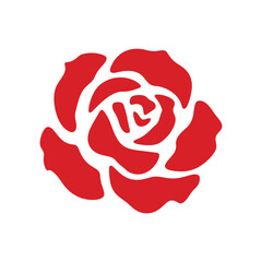 Stylized red rose silhouette on white background