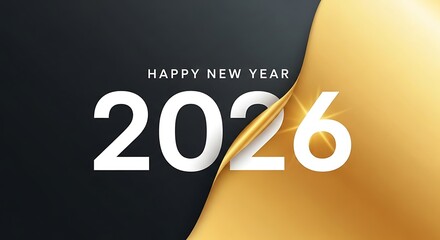 Happy new year 2026 with gold and black background
