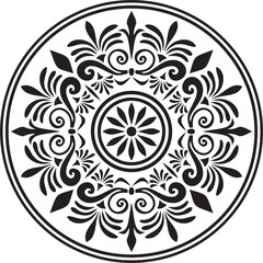 Classic greek black monochrome round ornament. Vector pattern, circle of ancient hellens. European border - ring.
