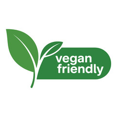 Green vegan friendly label with leaves symbolizing nature and healthy lifestyle