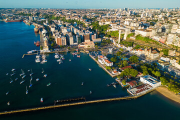Fototapeta premium Aerial View of Salvador City Coast Along the All Saints Bay