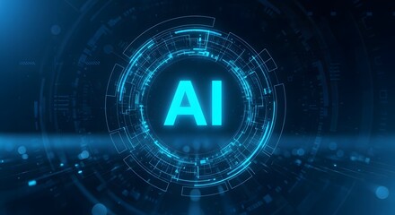 Glowing ai symbol in futuristic digital network background
