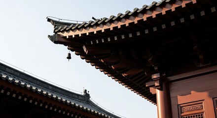 Fototapeta premium Architectural Detail of a Wooden Eave, Stark Shadows and Geometric Lines..jpeg 
