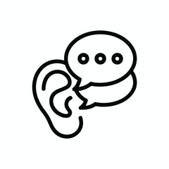 Icon of an ear with speech bubbles representing listening and communication