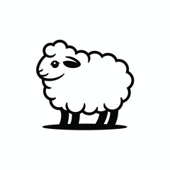 Simple black and white cartoon illustration of a fluffy sheep