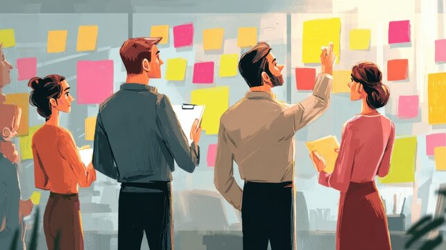 Team brainstorm session with colorful sticky notes