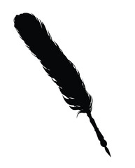 detailed black and white vector silhouette outline of antique style feather pen for poetry and education concept  design