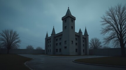 Mysterious Gothic Castle on a Gloomy Overcast Day.