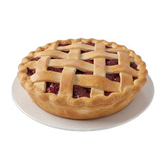 Golden Baked Lattice Top Pie Filled With Vibrant Red Berries On A White Plate Studio Shot Isolated On Transparent Background