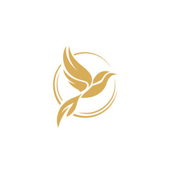 Elegant golden bird silhouette in circle emblem