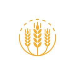 Golden wheat stalks arranged in a circular emblem with dotted lines