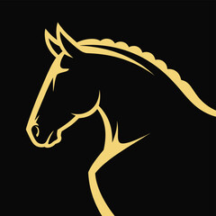 Elegant golden horse silhouette on a black background