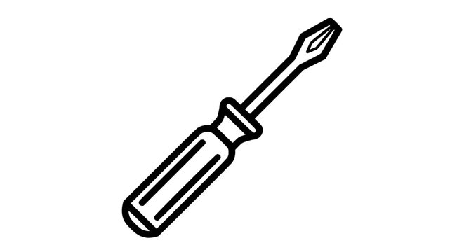 Vector of a Phillips screwdriver, clean linear style, minimal, bold outlines, no background, perfect for icon packs